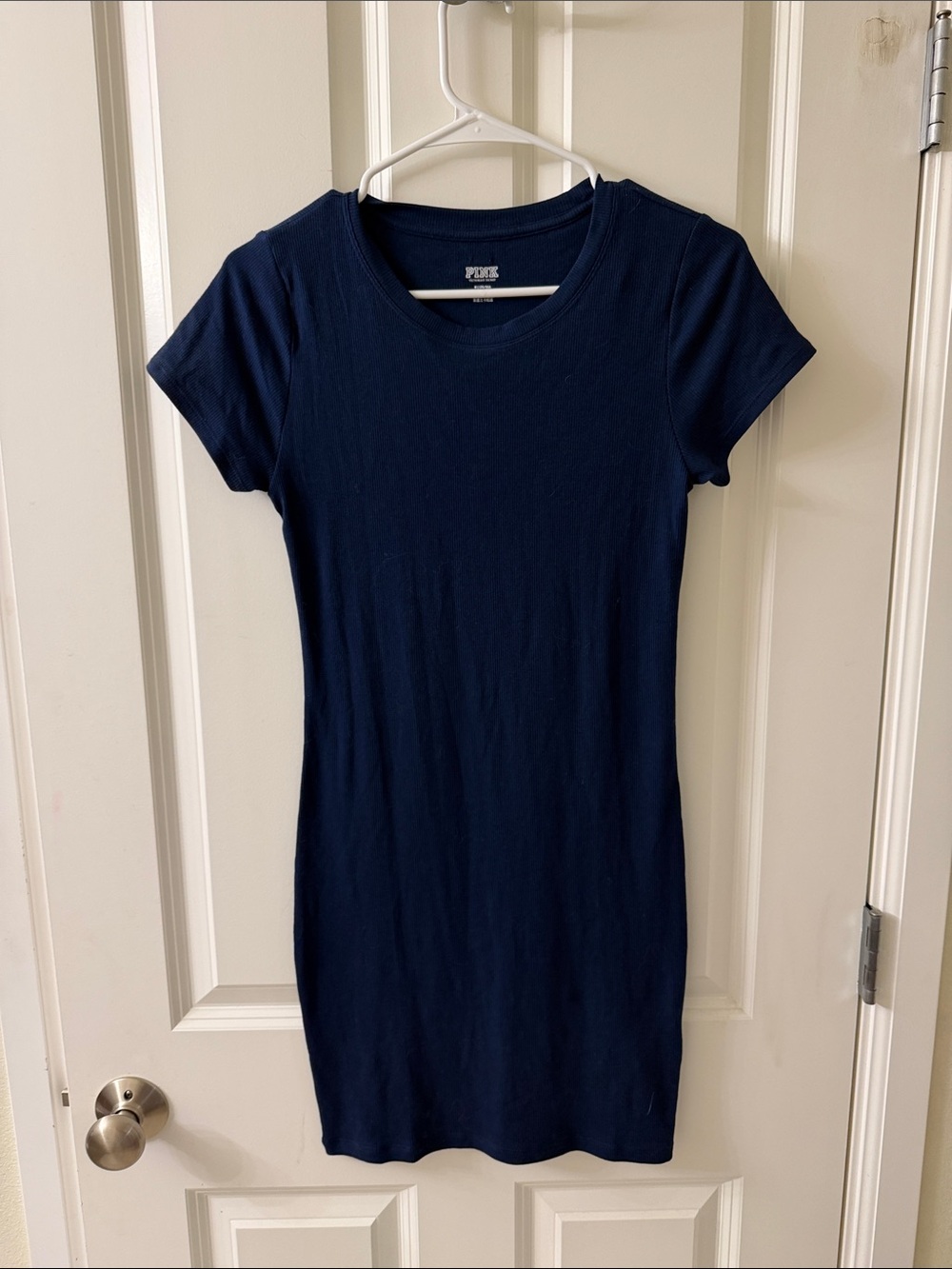 PINK Victoria's Secret Ribbed Navy Tee Dress with Gold Logo